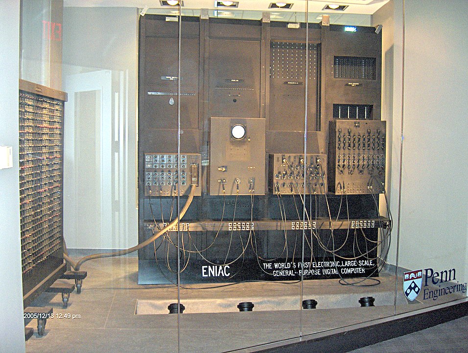 Image of ENIAC, the first general purpose computer. The original uploader was TexasDex at English Wikipedia. - Transferred from en.wikipedia to Commons by Andrei Stroe using CommonsHelper, CC BY-SA 3.0, https://commons.wikimedia.org/w/index.php?curid=6557095.)