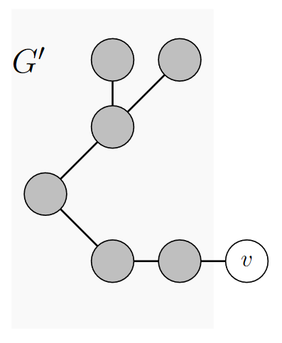 Diagram illustrating diving the graph into G’ and v.