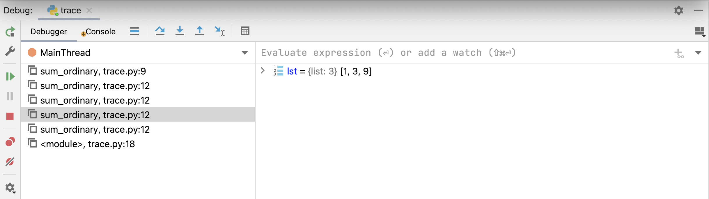 What the debugger shows when the call stack at its peak